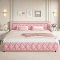 BarnFurin King Size Bed Frame, Faux Leather Upholstered Bed with Diamond Tufted Headboard, Modern King Size Bed with Wooden Slats Support, No Box Spring Required, Easy Assembly, Pink