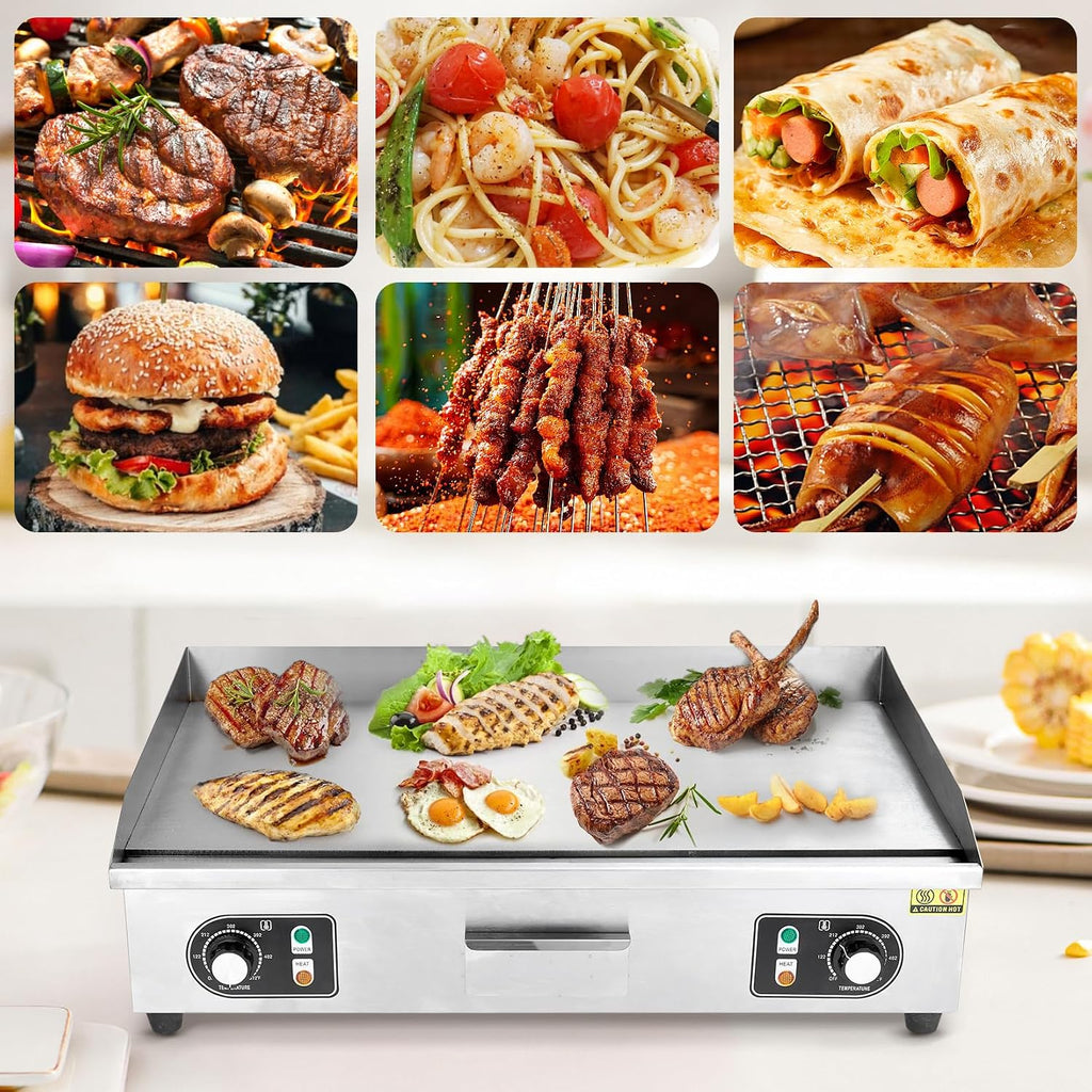 30' Commercial Electric Griddle,110V 3000W Stainless Steel Electric Flat Top Griddle, Non-Stick Plate,Adjustable Temperature Control 122°F-572°F Countertop Griddle for Home Restaurant