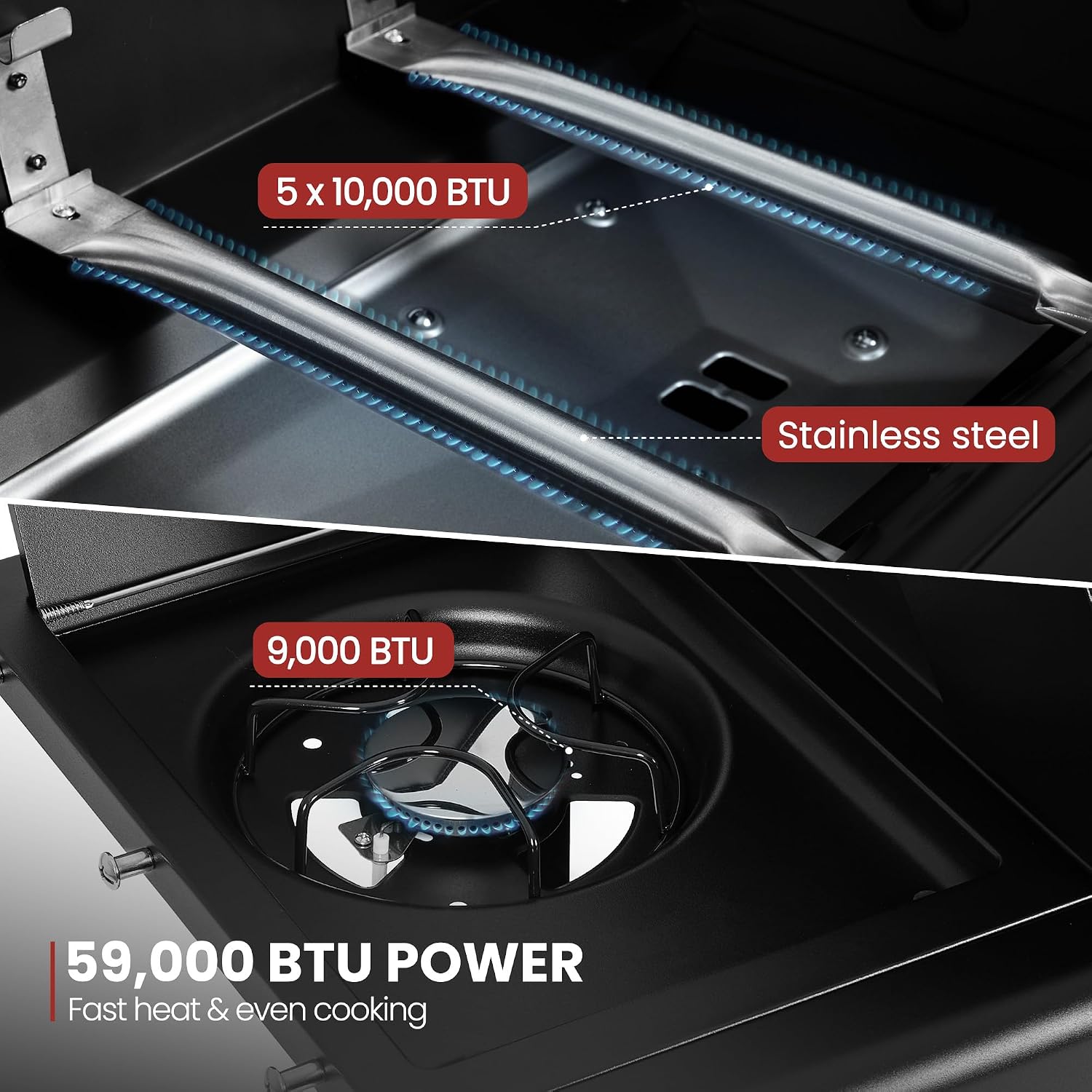 ZH3004H Premium Gas Grill and Pizza Oven Combo with Side Burner, 59,000 BTU, 768 Square Inches of Grilling Area, Automatic Ignition, Perfect for Backyard, Patio and Outdoor Parties, Black