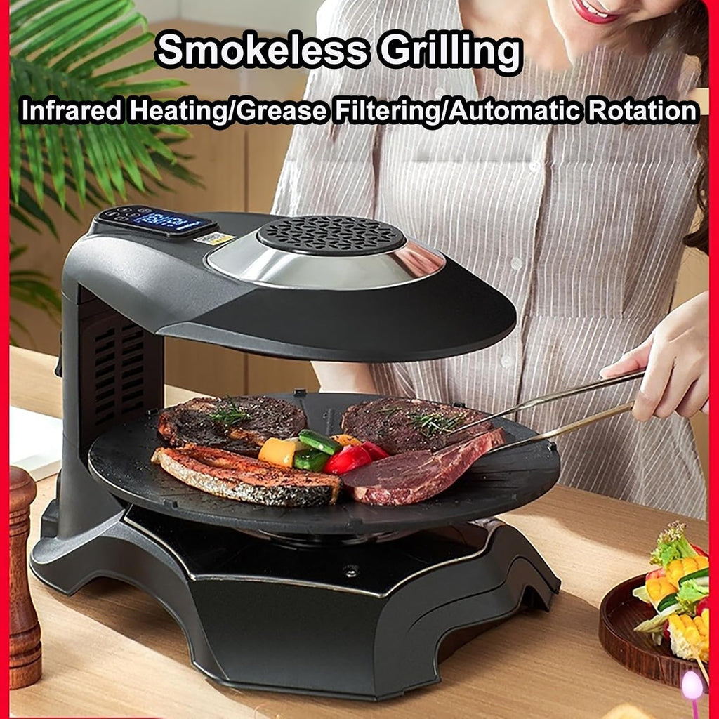 Electric Griddle with Removable Temperature Control，Electric Smokeless Indoor Grill Machine, 80-280°C Adjustable, 360° Automatic Rotation, Non-Stick, 1~80 Minutes, for Home, Dining Room