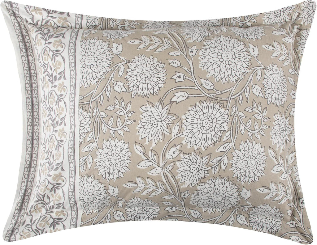 Levtex Home Adare Taupe Reversible Twin/Twin XL Comforter Set (68x88in) with 1 Pillowcase (26x20in) - Floral Bedding - Taupe and White - 100% Cotton Twin Size Comforter Set - Soft, Pre-Washed