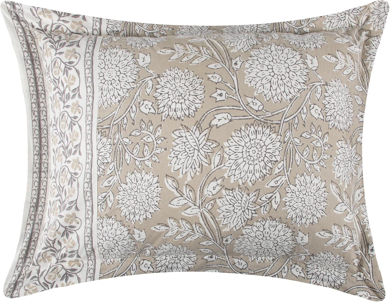 Levtex Home Adare Taupe Reversible Twin/Twin XL Comforter Set (68x88in) with 1 Pillowcase (26x20in) - Floral Bedding - Taupe and White - 100% Cotton Twin Size Comforter Set - Soft, Pre-Washed