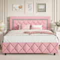 BarnFurin Queen Bed Frame with Headboard, Faux Leather Upholstered Bed with Diamond Tufted Design, Modern Platform Bed Frame, No Box Spring Required, Easy Assembly, Pink