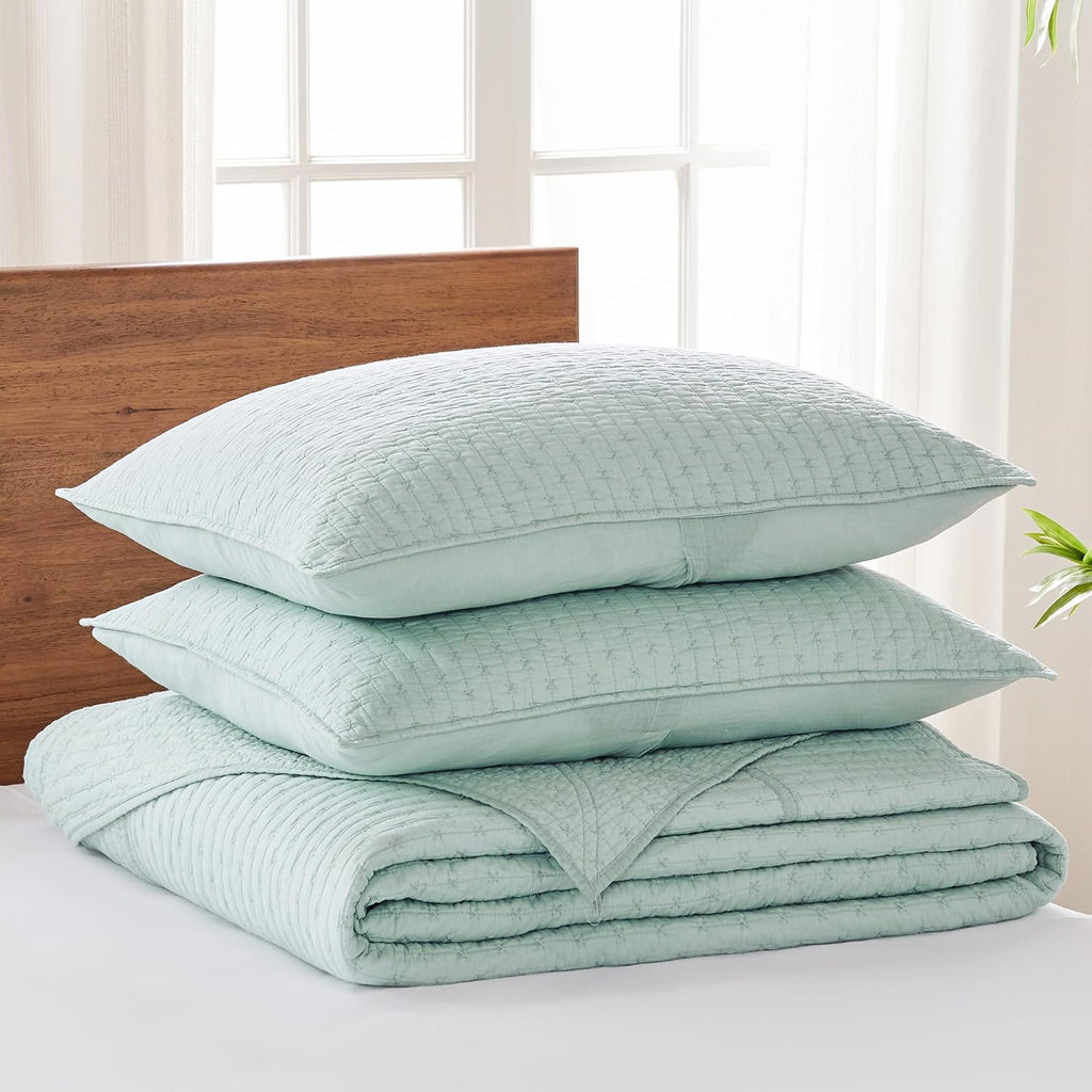 Levtex Home Cross Stitch Bedspread Set - Blue, King Bedspread and 2 Shams - Cotton