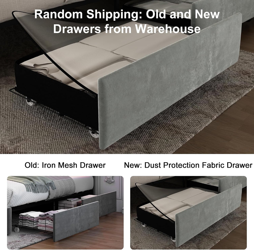 GEGOFORU Full Bed Frame with LED Lights, Storage Drawers, No Box Spring Needed, 900 lbs Capacity, Easy Assembly, Velvet Grey