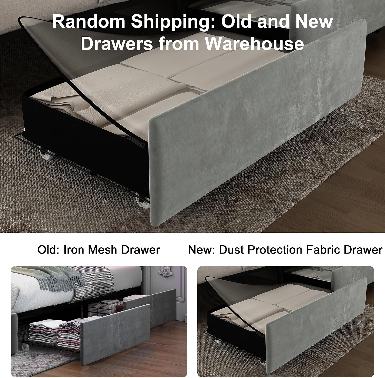 GEGOFORU Full Bed Frame with LED Lights, Storage Drawers, No Box Spring Needed, 900 lbs Capacity, Easy Assembly, Velvet Grey