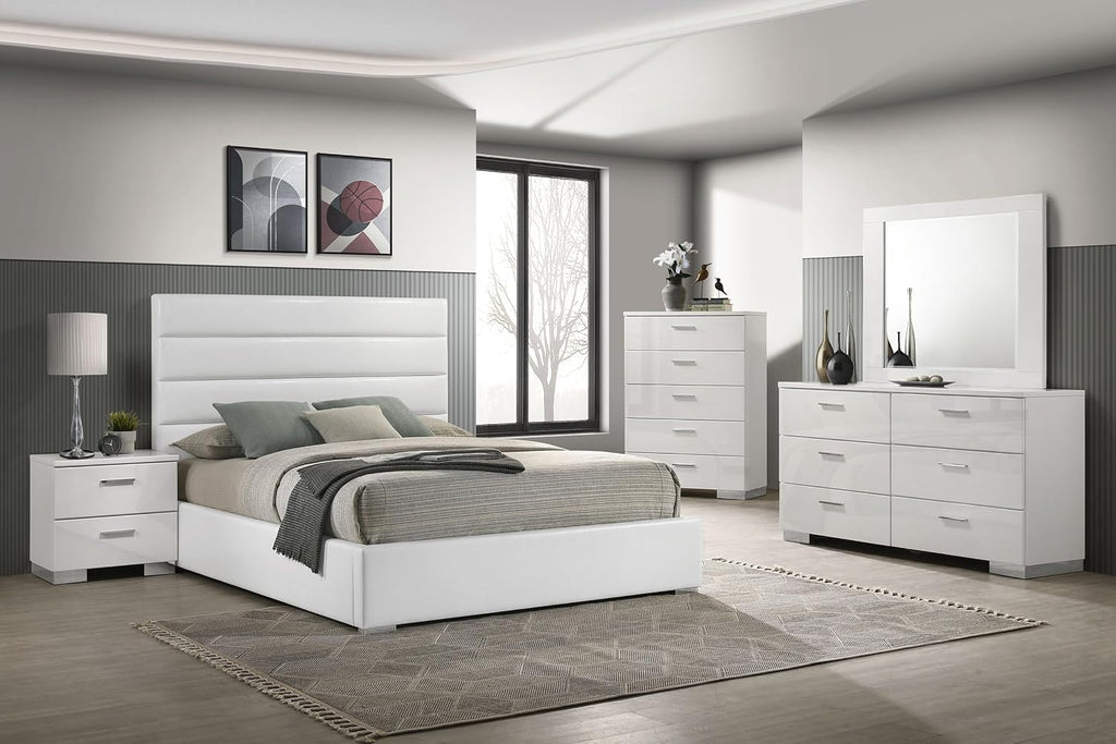 Coaster Home Furnishings Felicity 5-Piece California King Bedroom Set White High Gloss 203511KW-S5