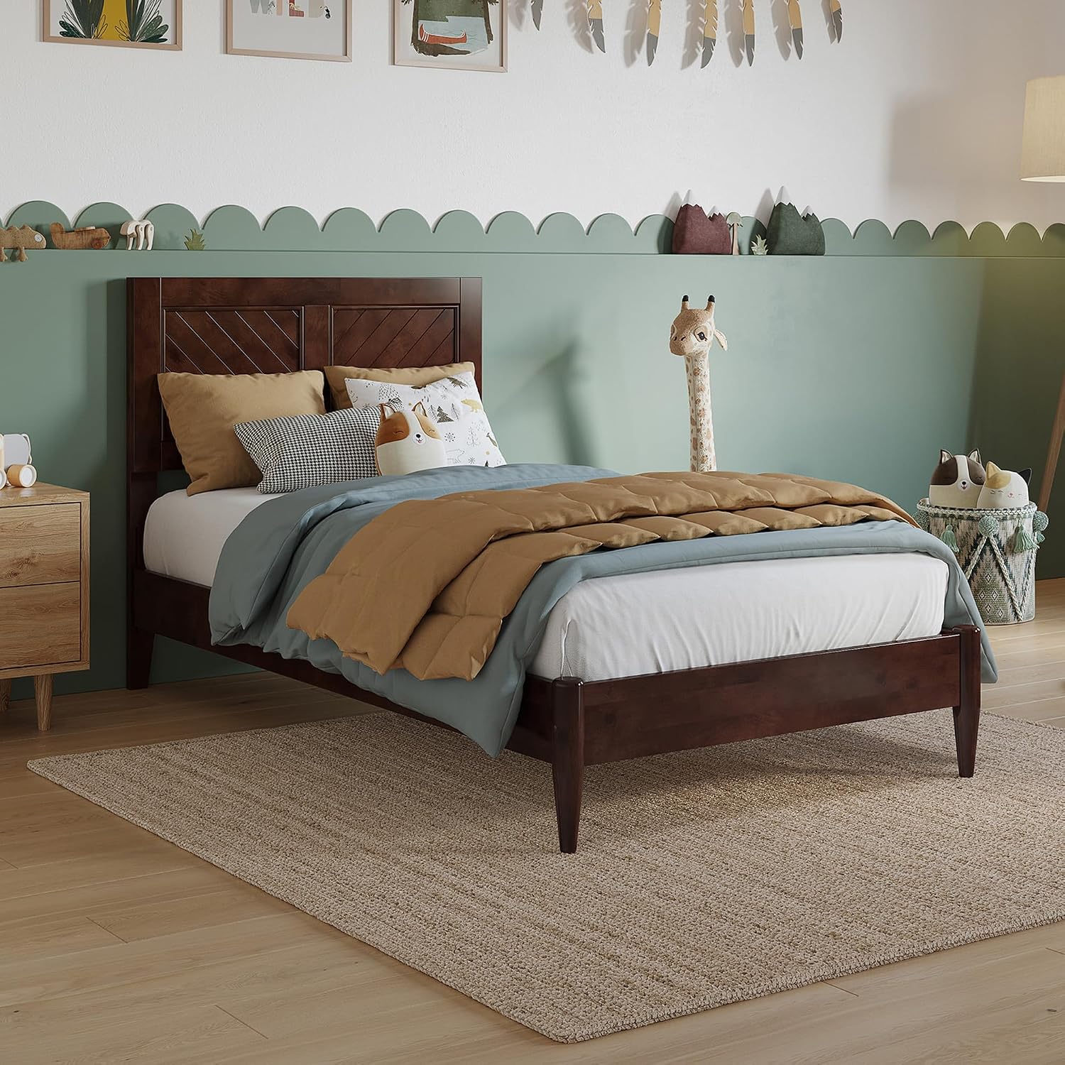 AFI, Berkshire Twin Solid Wood Low Profile Platform Bed, Walnut