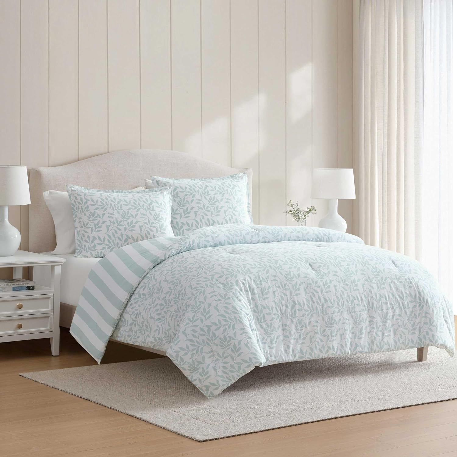 Martha Stewart - King Comforter Set, 100% Naturally Soft & Breathable Cotton Bedding, Lightweight for Year Round Comfort, 3 Piece Bed Set with Matching Pillowcases (Copper Vines Blue)