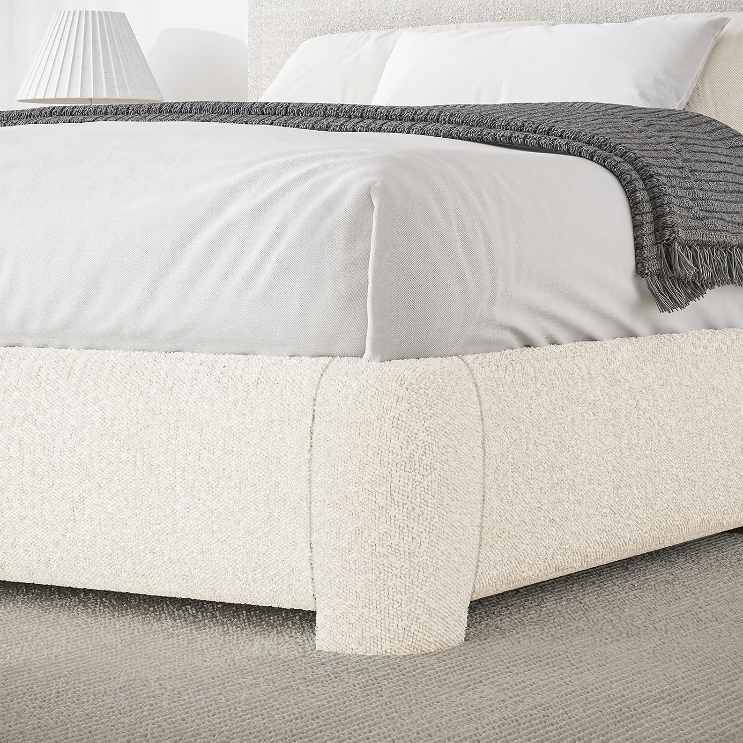 BarnFurin Twin Size Bed Frame,Cloud Boucle Upholstered Platform Bed Frame with Headboard, Soft Rounded Corners, No Box Spring Required, Non-Slip and Noise-Free, Easy Assembly, Cream