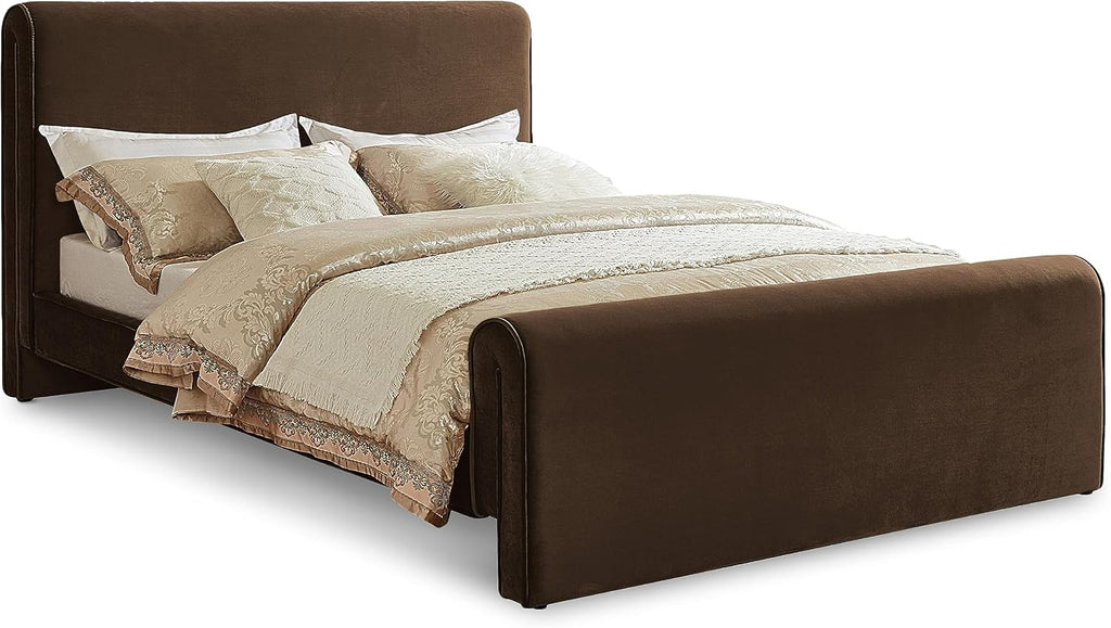 Meridian Furniture SloanBrown-K Sloan Collection Modern | Contemporary Velvet Upholstered King Bed with Rich Soft Brown Velvet, Curved Headboard and Footboard, 82' W x 96' D x 45' H, Brown, King