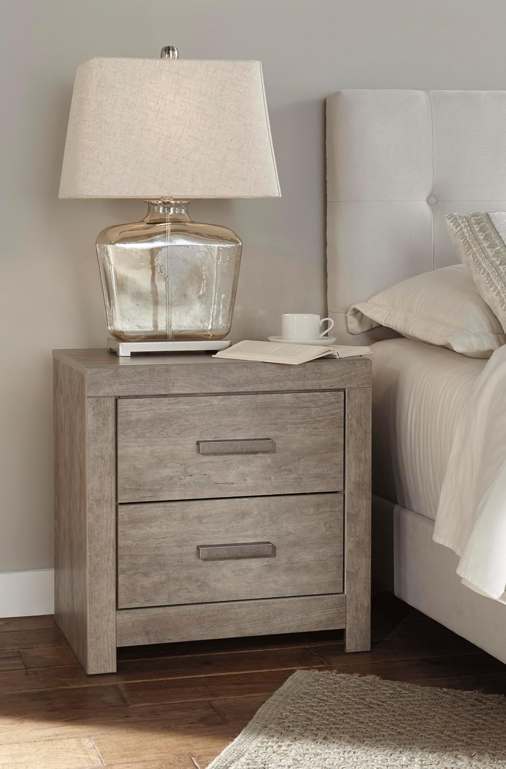 Signature Design by Ashley Culverbach Modern 2 Drawer Nightstand with 2 USB Charging Stations, 24.37' Tall, Weathered Gray
