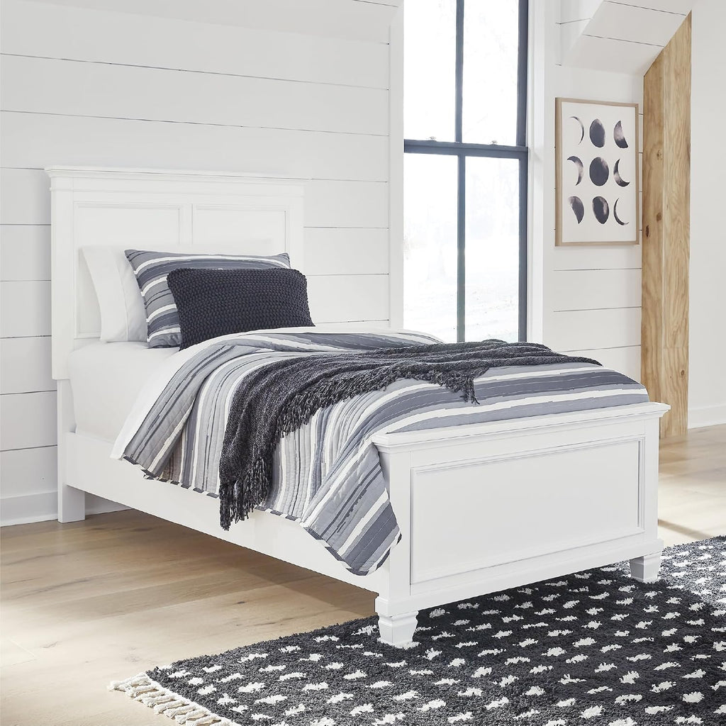 Signature Design by Ashley Fortman Transitional Twin Panel Bed with Tapered Feet, Foundation or Box Spring Needed, White