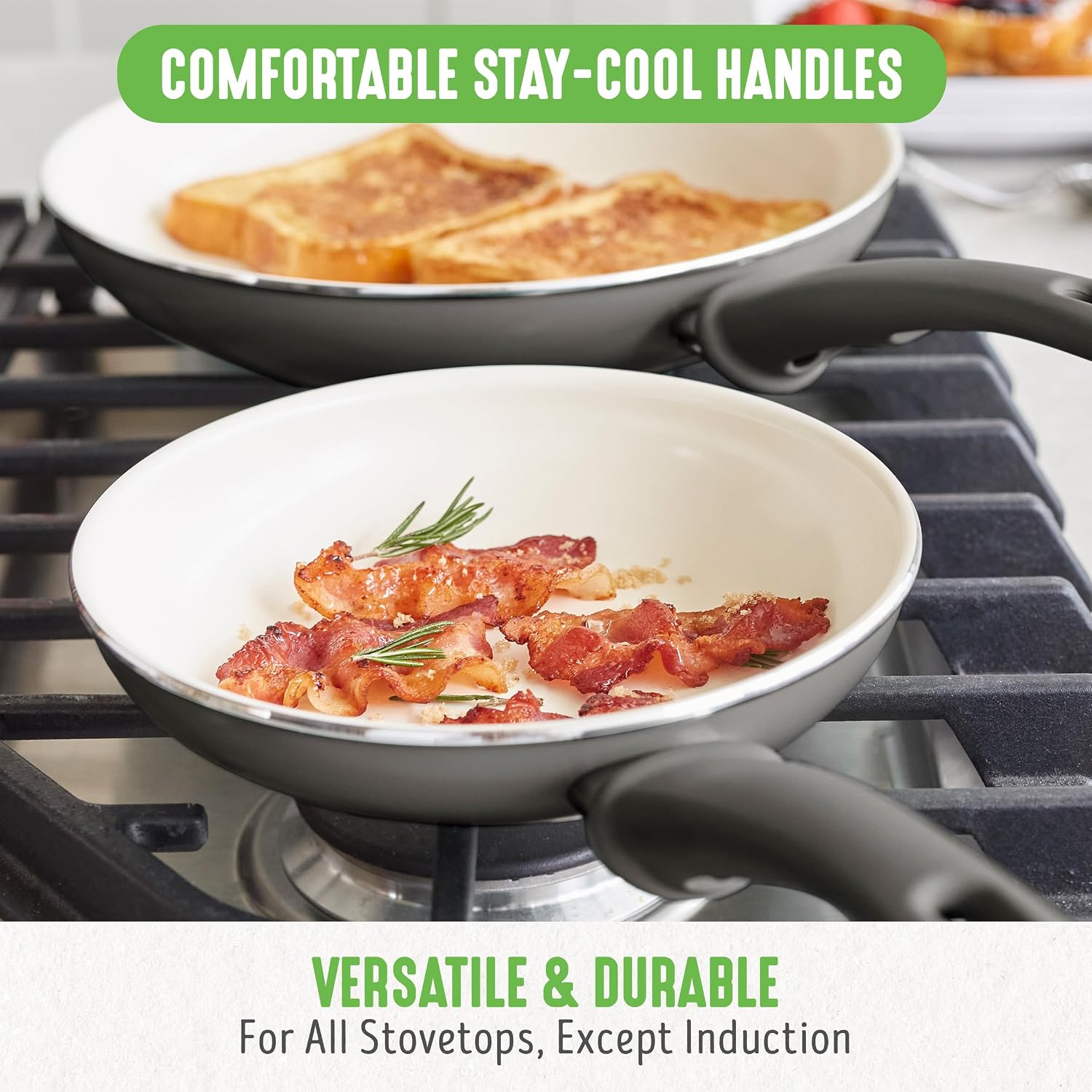 GreenLife Soft Grip Healthy Ceramic Nonstick 18 Piece Kitchen Cookware Pots and Frying Sauce Saute Pans Set, PFAS-Free with Kitchen Utensils and Lid, Dishwasher Safe, Gray