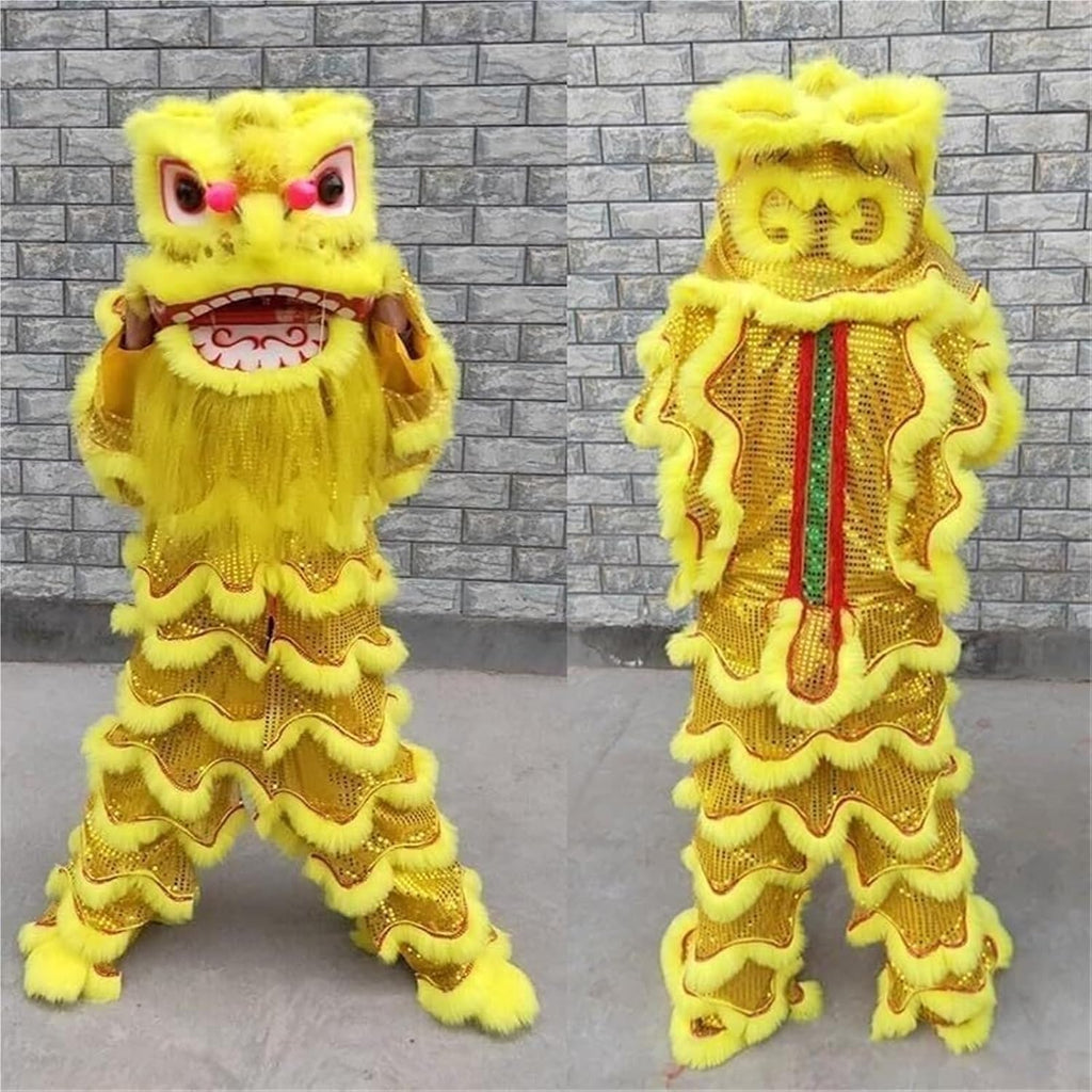 Chinese New Year Decorations Lion Dance Artificial Hair Mascot Lion Dance Head Folk Dragon Dance for Adult Spring Festival Party Supplies(Yellow)