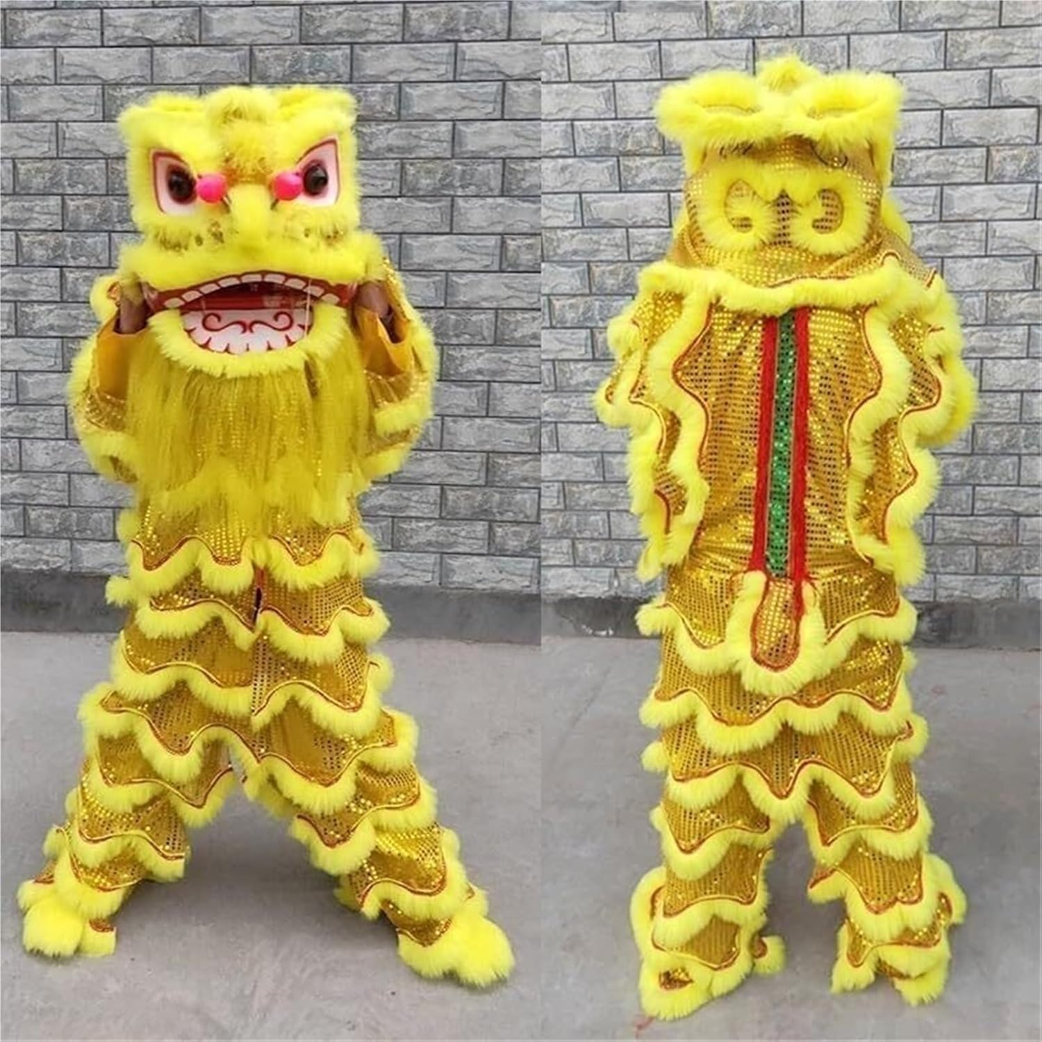 Chinese New Year Decorations Lion Dance Artificial Hair Mascot Lion Dance Head Folk Dragon Dance for Adult Spring Festival Party Supplies(Yellow)