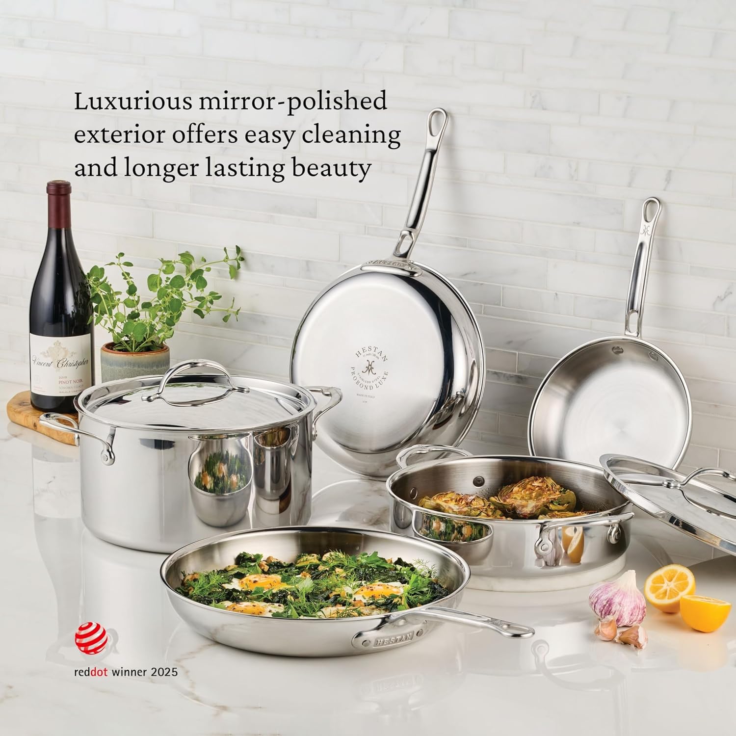Hestan ProBond Luxe 5-Quart Essential Pan with Lid, Professional Clad Stainless Steel, ProCore Tri-Ply Clad Construction, Polished Exterior, Induction & Oven Safe