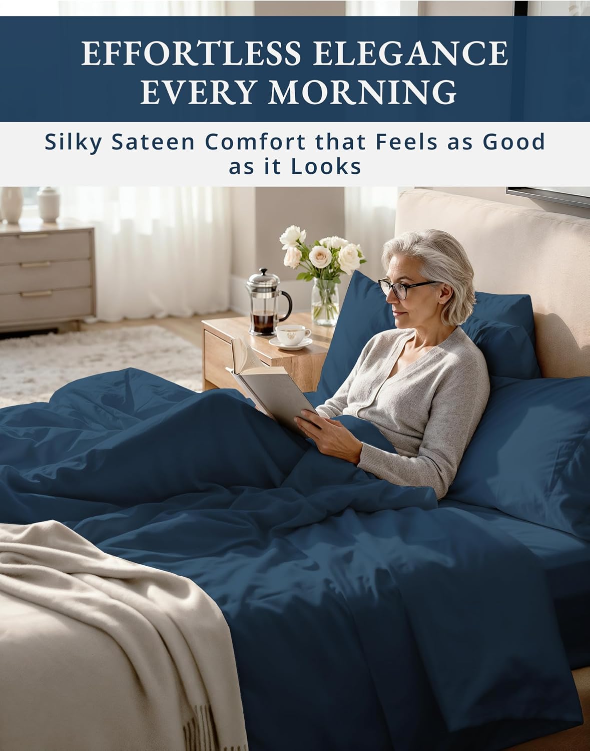 LANE LINEN 100% Egyptian Cotton Sheets King Size - 1000 Thread Count King Bed Sheets, Ultra-Soft Hotel Luxury with 15' Deep Pocket, Naturally Breathable & Durable, Silky Sateen Weave - Estate Blue