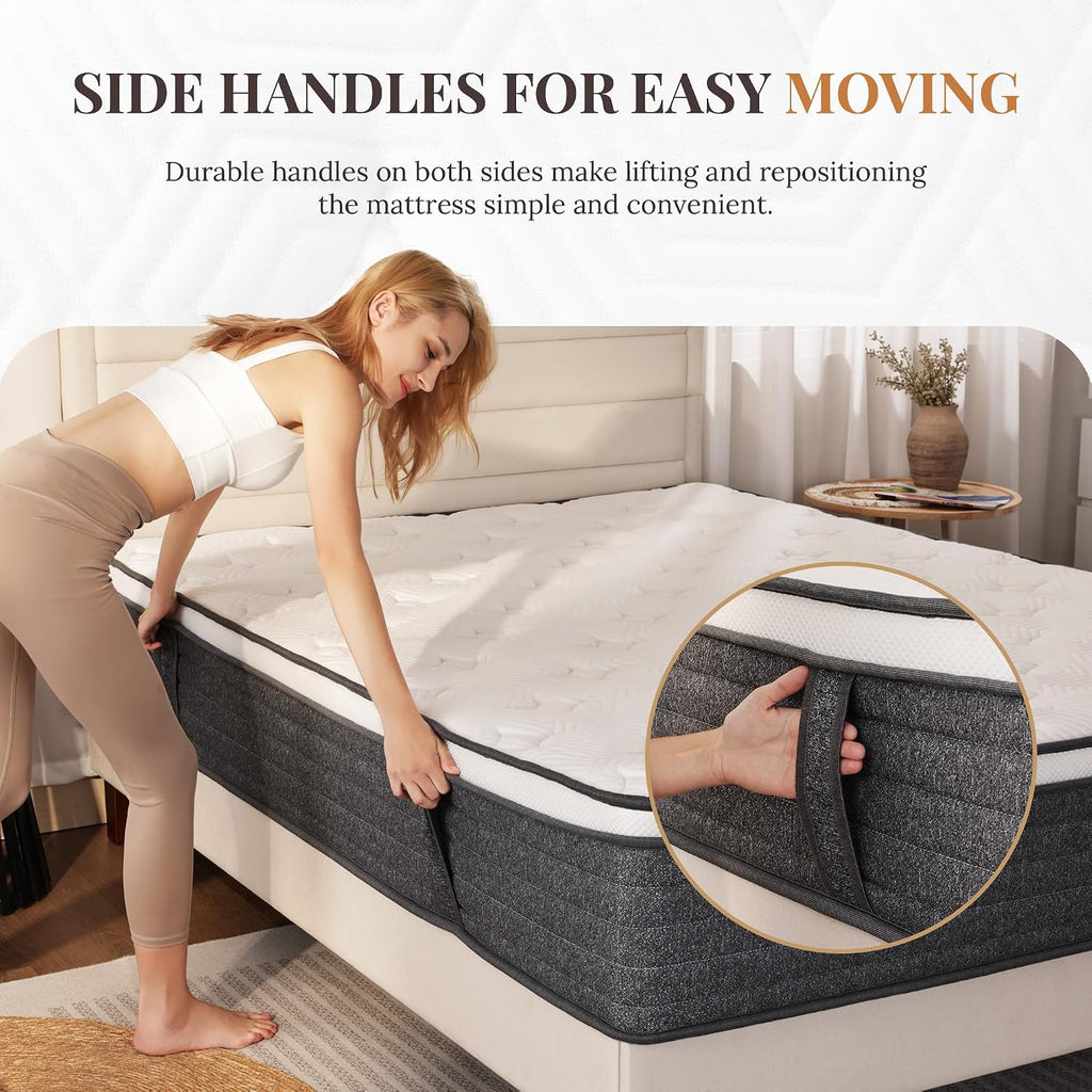 CH Charme House Twin Mattress, 12 Inch Twin Size Hybrid Mattress in a Box, Medium Feel Foam and Individual Pocket Springs, Extra Edge Support, Pressure Relief, CertiPUR-US, Grey