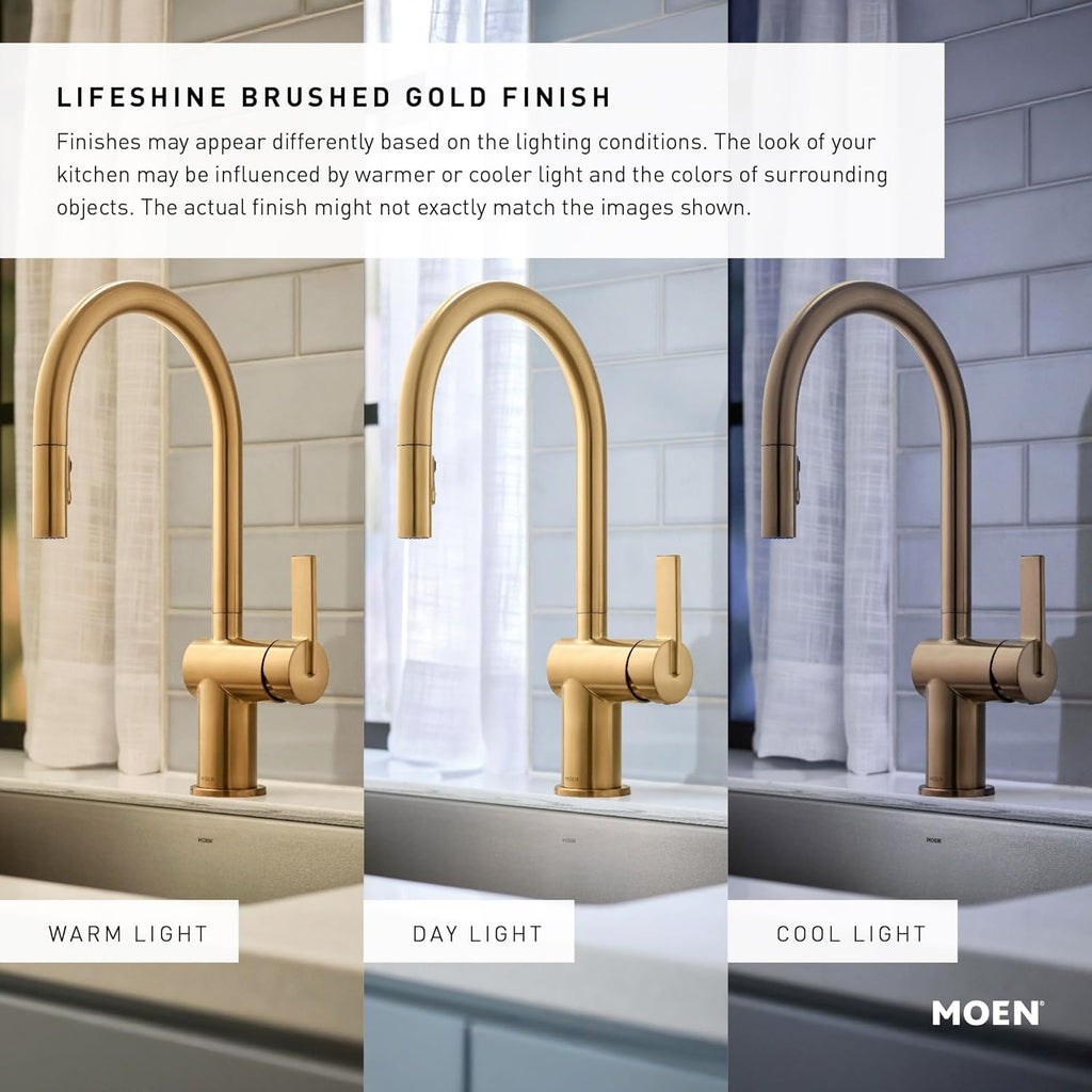 Moen Voss Brushed Gold 4-Light Dual-Mount Bath Bathroom Vanity Fixture with Frosted Glass, YB5164BG