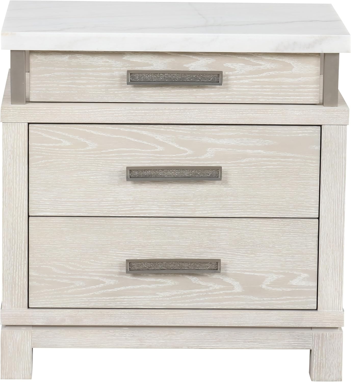 Furniture of America Bailer Modern Solid Wood 6-Piece Bedroom Set with LED on Headboard, Stainless Steal Posts and Marble Top on Nightstand, Box Spring Needed, Queen, Weathered Gray