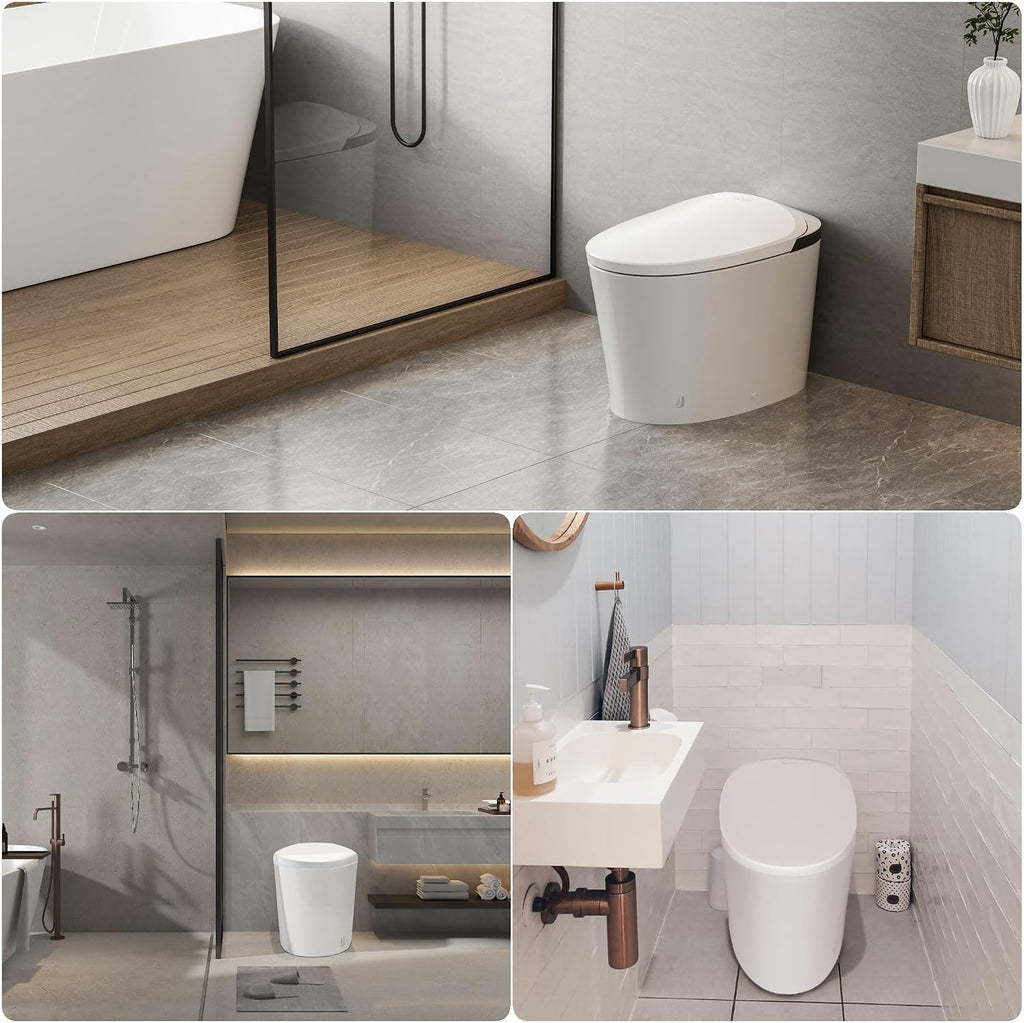 Smart Toilet with Bidet Built-in, Heated Seat, Booster Pump Assisted, Auto Flush, Warm Water, Air Dryer, Deodorization, Modern Smart Toilets for Bathrooms, White