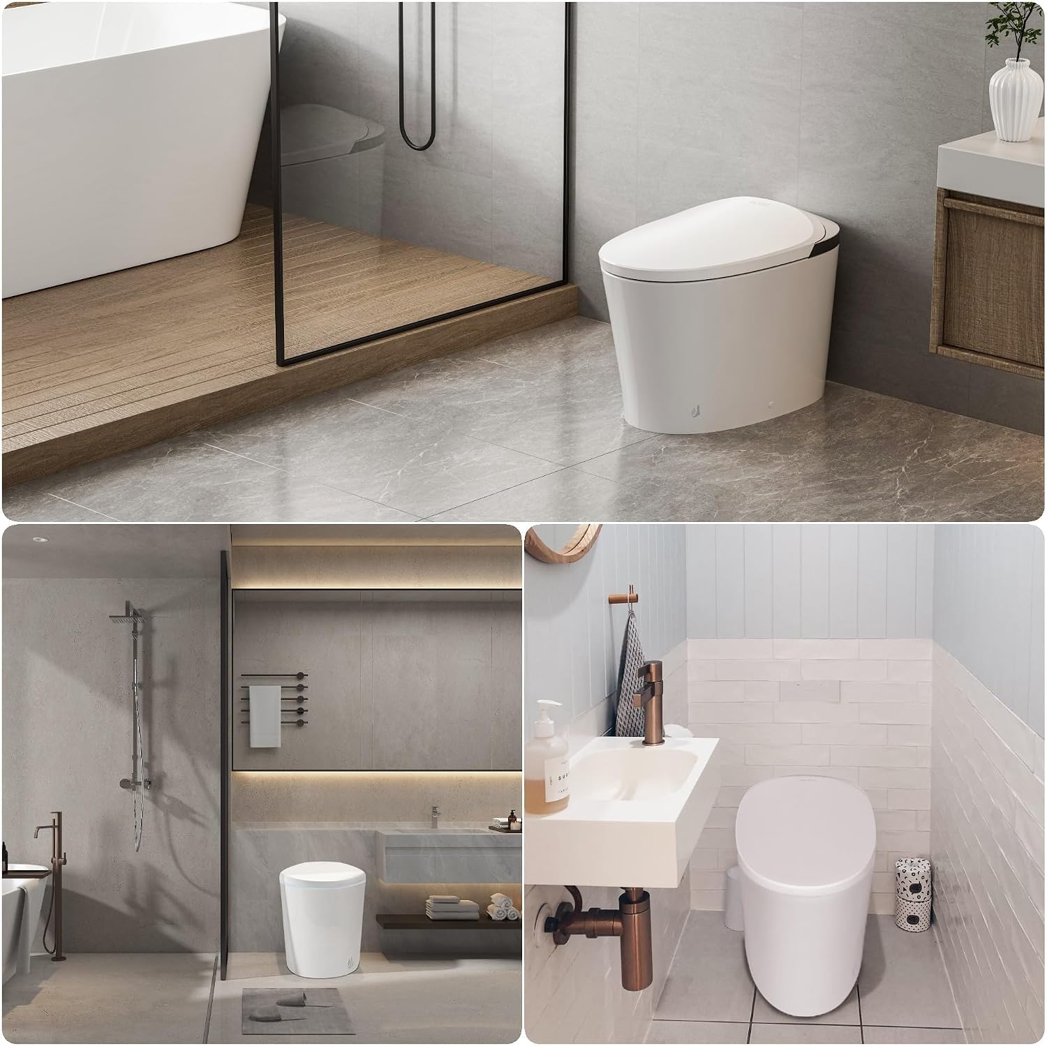 Smart Toilet with Bidet Built-in, Heated Seat, Booster Pump Assisted, Auto Flush, Warm Water, Air Dryer, Deodorization, Modern Smart Toilets for Bathrooms, White
