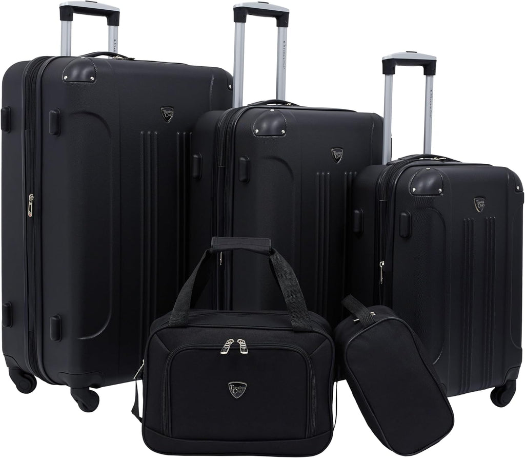 Travelers Club Chicago Hardside Expandable Spinner Luggage, Black, 5 Piece Set