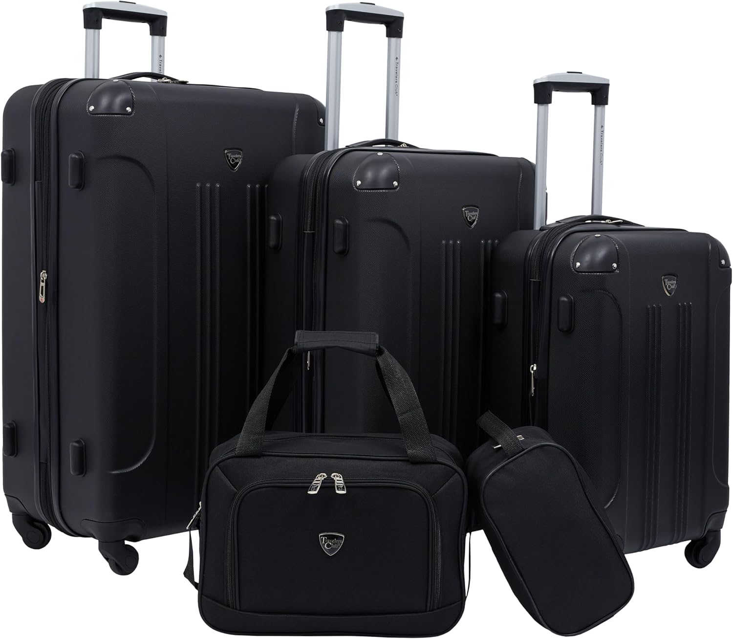Travelers Club Chicago Hardside Expandable Spinner Luggage, Black, 5 Piece Set