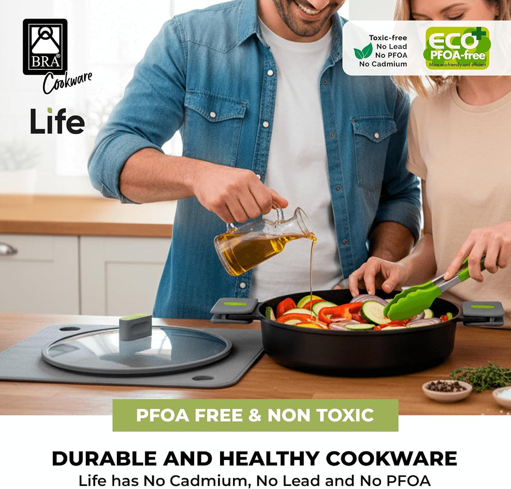 BRA COOKWARE Life Ceramic Nonstick Sauté Pan w/Glass Lid | 12.6 Inch 4.79 Quart Recycled Aluminum Deep Pan | Dual-Handle Braiser | Ceramic Non-Stick Coating | PFOA Free | All Cooktops & Oven Safe