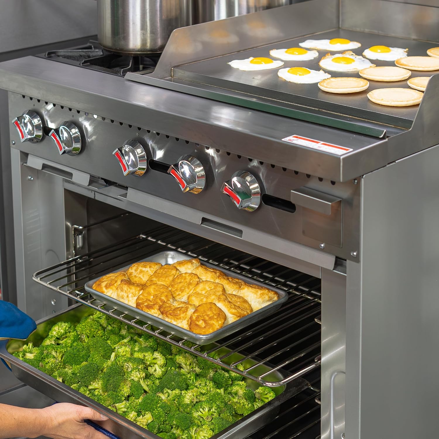 Kratos 36' Wide Commercial Gas Range with 24' Griddle, 2 Burners, and Full Size Oven, Stainless Steel Range for Restaurants, 130,000 BTU, Liquid Propane (29Y-047-LP)