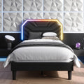 LIKIMIO Twin Bed Frames with LED Light Headboard, Upholstered Modern Cama Twin Platform Bed Frame with Heavy Duty Supports, No Box Spring Need, Noise Free, Easy Assembly, Black