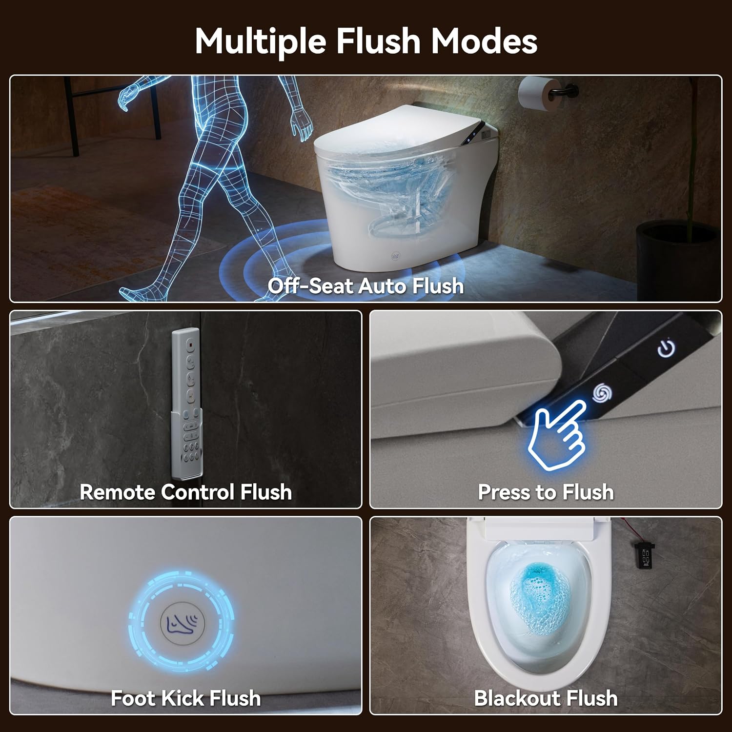 Smart Toilet with Bidet Built in,Smart Toilet with Tank,Dual Auto Flush,Foam Dispenser,Deodorization,Foot Sensor,Blackout Flush,Heated Seat,Warm Water,Bidet Toilet for Modern Bathroom,Night Light
