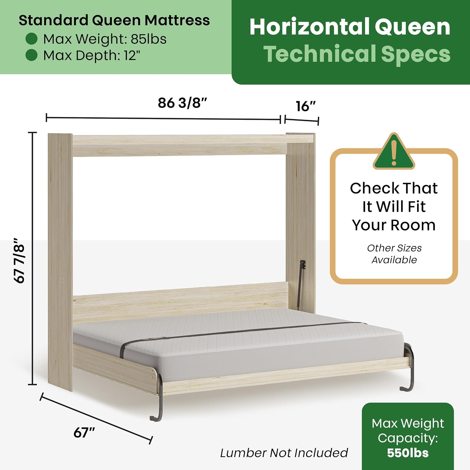 DIY Murphy Bed Kit Queen Horizontal | Murphy Bed Hardware for Wall Cabinet, Horizontal Queen Frame, Deluxe Mechanism Kit with Bonus Tools