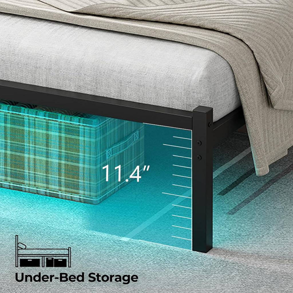 CollaredEagle Twin Size Bed Frame with Headboard, Metal Platform Bed Frame with LED, Charging Station, No Box Spring Needed, Easy Assembly, Noise Free, Black