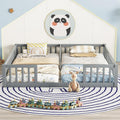 Double Floor Bed for Twins,Two Shared Beds,Twin Size Floor Bed for 2 Kids,Double Twin Bed with Guardrails for Girls,Boys,Gray