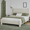 REVOMINCA Full Size Bed Frame, Boucle Upholstered Platform Bed with Headboard and Footboard, Soft Rounded Corners, No Box Spring Required, Easy Assembly, Cream