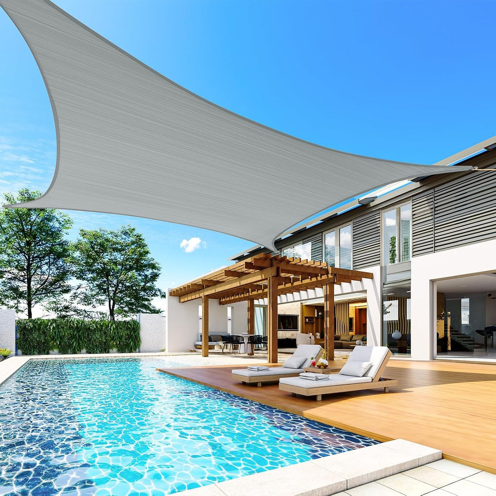 Quictent 185G HDPE Square Sun Shade Sail Canopy 98% UV Block Outdoor Patio Garden with Hardware Kit Grey, 24X24FT