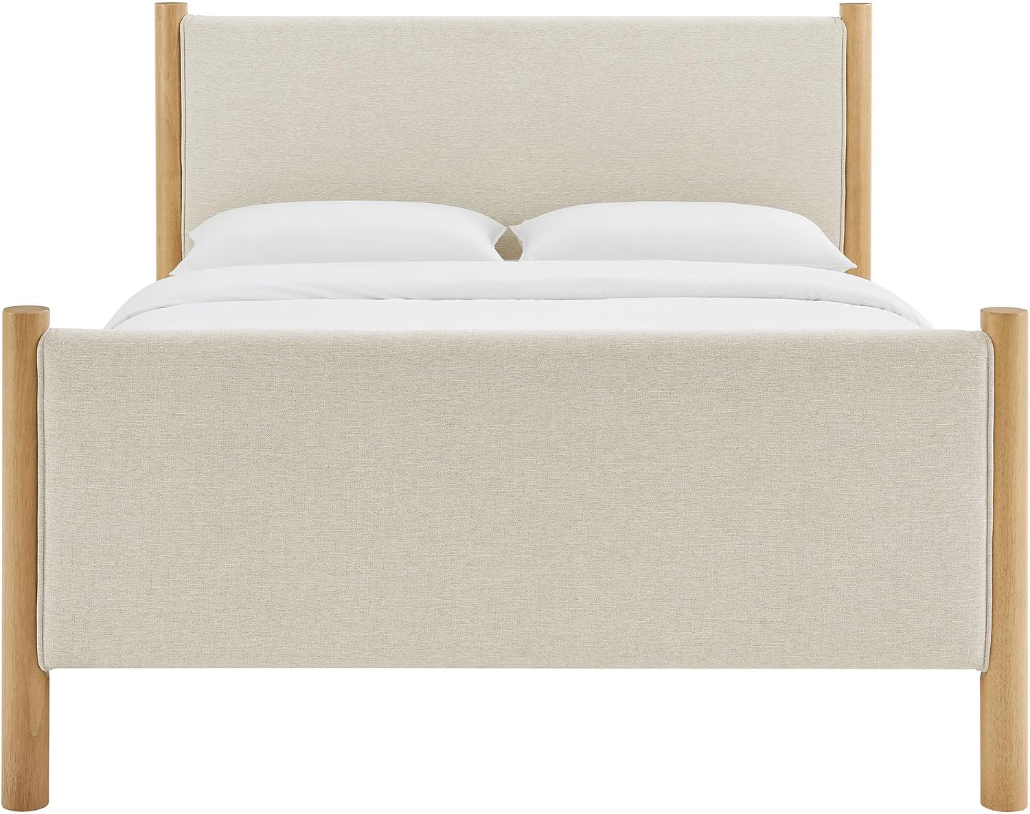 Modway Maven King Size Bed Frame in Ivory Oak with Upholstered Fabric Headboard and Footboard – Wood King Platform Bed Frame – No Box Spring Needed