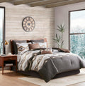 Woolrich Cal King Comforter Set, Southwestern Aztec 8 Piece Bedding Set, Oversized All Season Down Alternative Comforter with Shams, Euro Shams, Decorative Pillows&Bedskirt, Rustic Cabin, Grey Brown