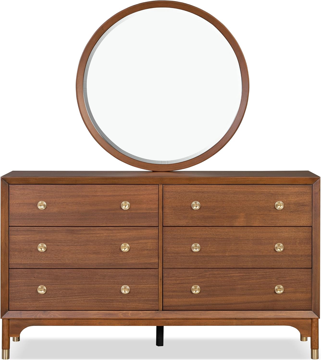 Furniture of America Forma Modern Solid Wood 4-Piece Bedroom Set with Upholstered Bed with LED Lights, Ball-Bearing Glide on Nightstand and Dresser with Mirror, No Box Spring Needed, Queen, Walnut
