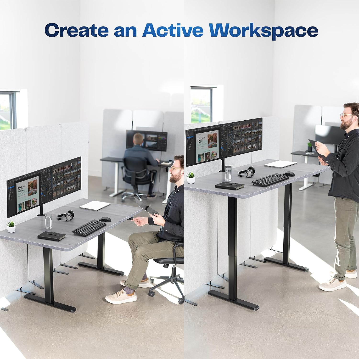 VIVO Electric 60 x 30 inch Stand Up Desk, Height Adjustable, Dark Gray Top Black Frame, Home and Office Furniture Sets, DESK-KIT-0B6G