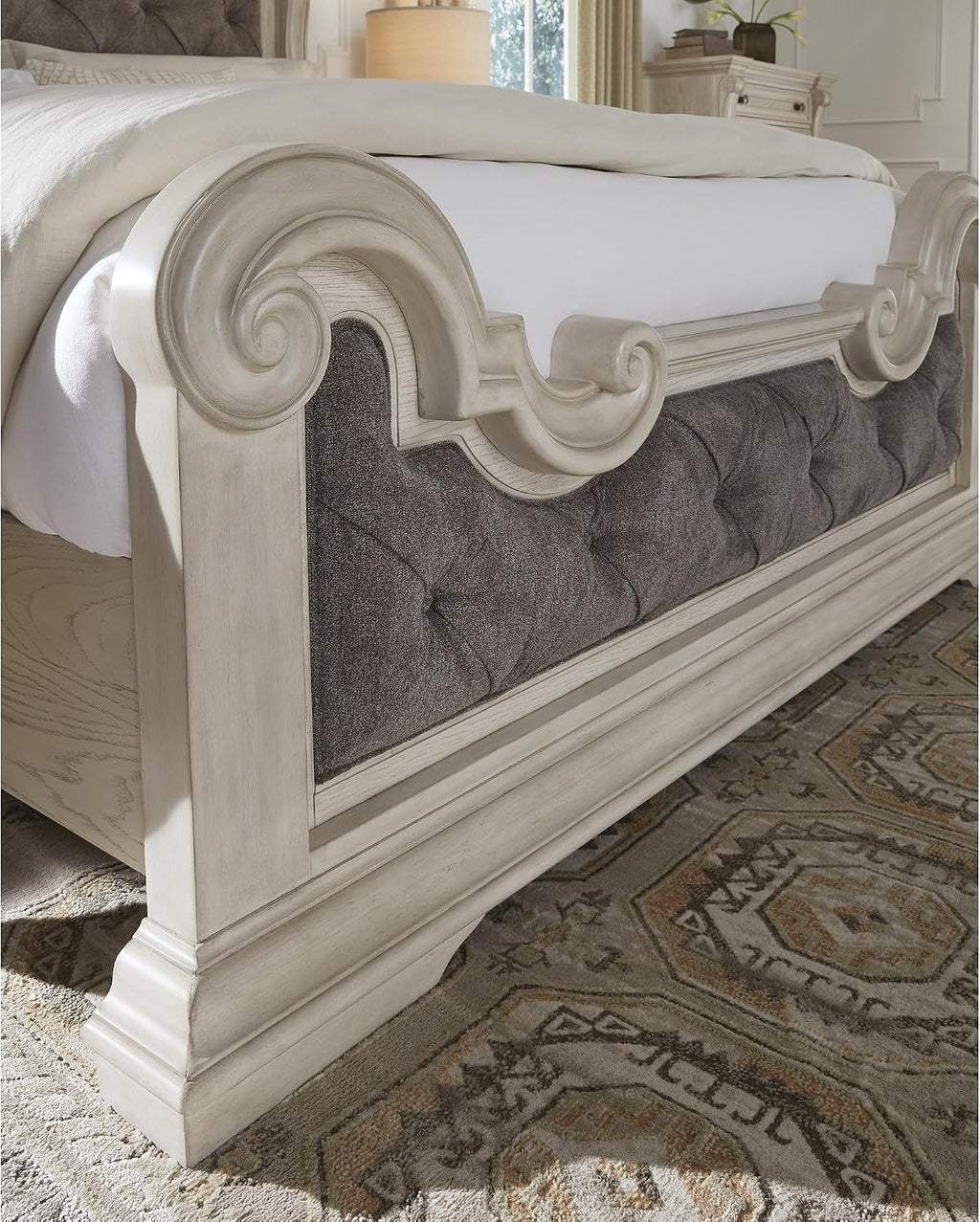 Signature Design by Ashley Andonhall Traditional Upholstered Panel Bed with Tufted Design, Foundation or Box Spring Needed, King, Beige