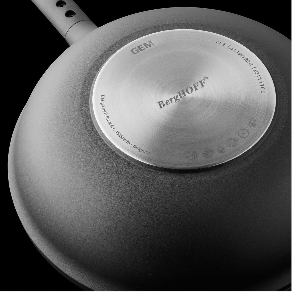 BergHOFF GEM Non-stick Cast Aluminum Stir-Frying Pan 10' 3.0 qt. Black Stay-cool Handle, Hanging Loop Ferno-Green, PFOA Free Coating Induction Cooktop Fast Heating