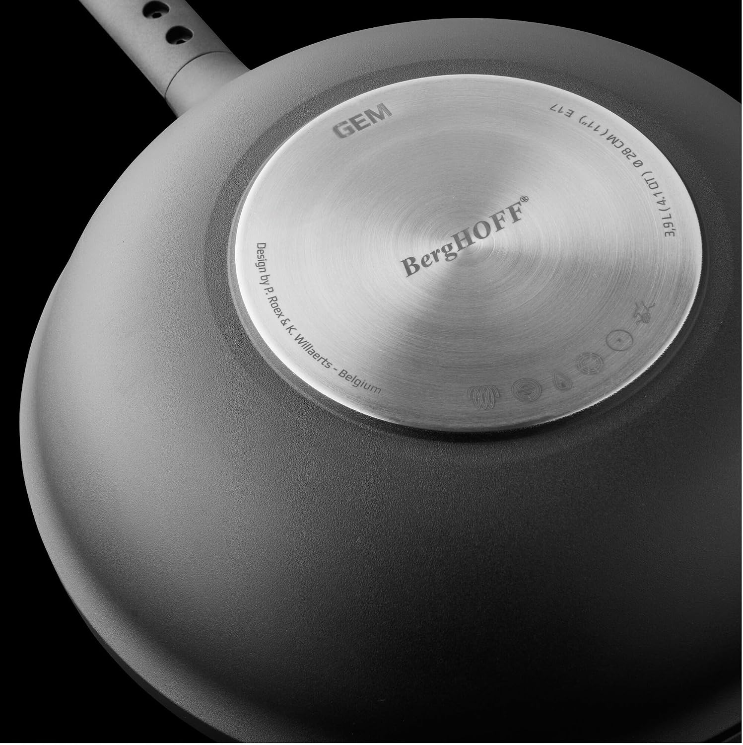 BergHOFF GEM Non-stick Cast Aluminum Stir-Frying Pan 10' 3.0 qt. Black Stay-cool Handle, Hanging Loop Ferno-Green, PFOA Free Coating Induction Cooktop Fast Heating