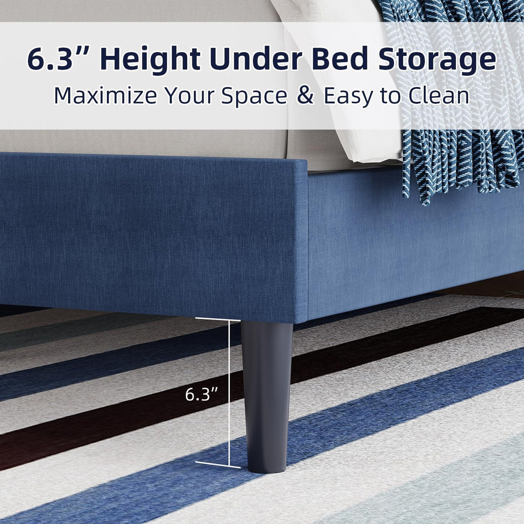 BarnFurin King Size Bed Frame, Upholstered Platform Bed Frame King with Button Tufted Headboard, Wooden Slats Support, No Box Spring Required, Easy Assembly, Navy Blue