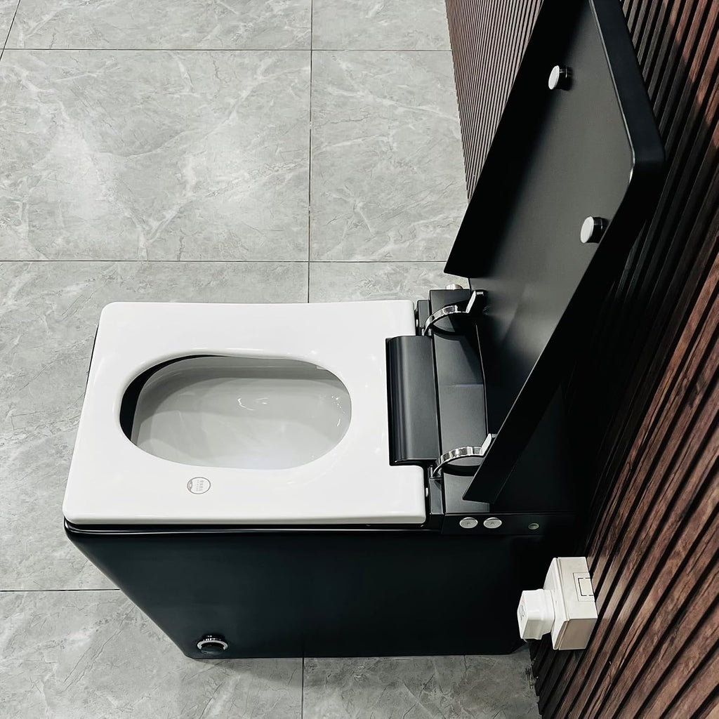 WinZo Square Smart Toilet with Tank Built-in,Square With Auto Flush, Rectagnle Heated Bidet & Drying, Night Light Convenient For Seniors, Luxury Bathroom Or Low Water Pressure Space (Matt Black)
