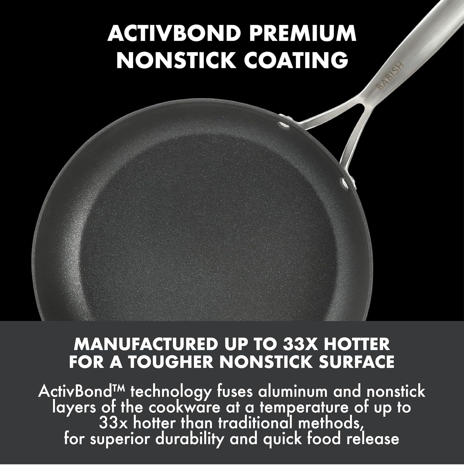 Babish 10 Piece Hard Anodized Laser Titanium Forever Non Stick Technology Durable Pots and Pans Cookware Set - Black
