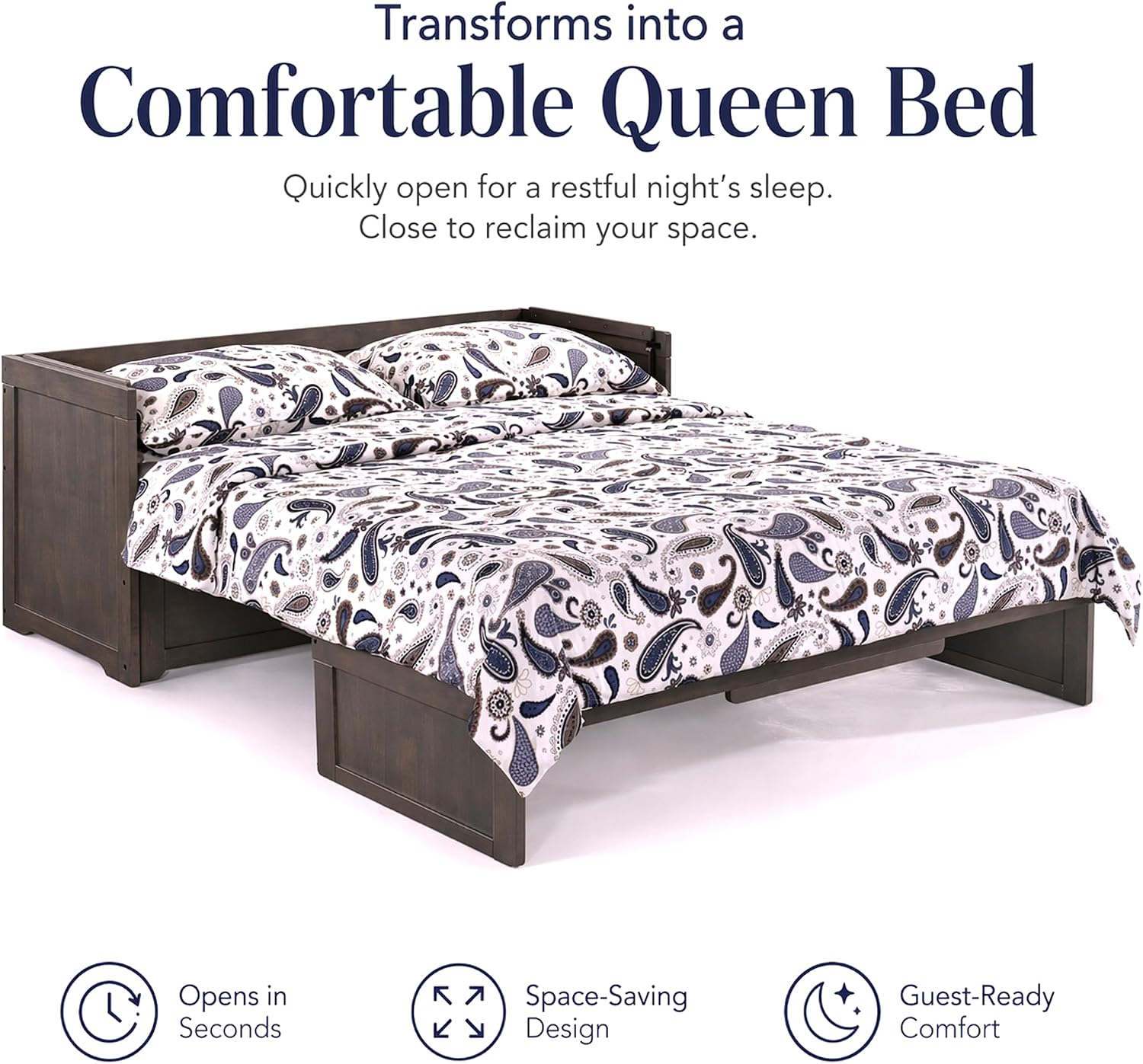 NIGHT & DAY Furniture Murphy Cube Cabinet Bed (Stonewash, Queen)