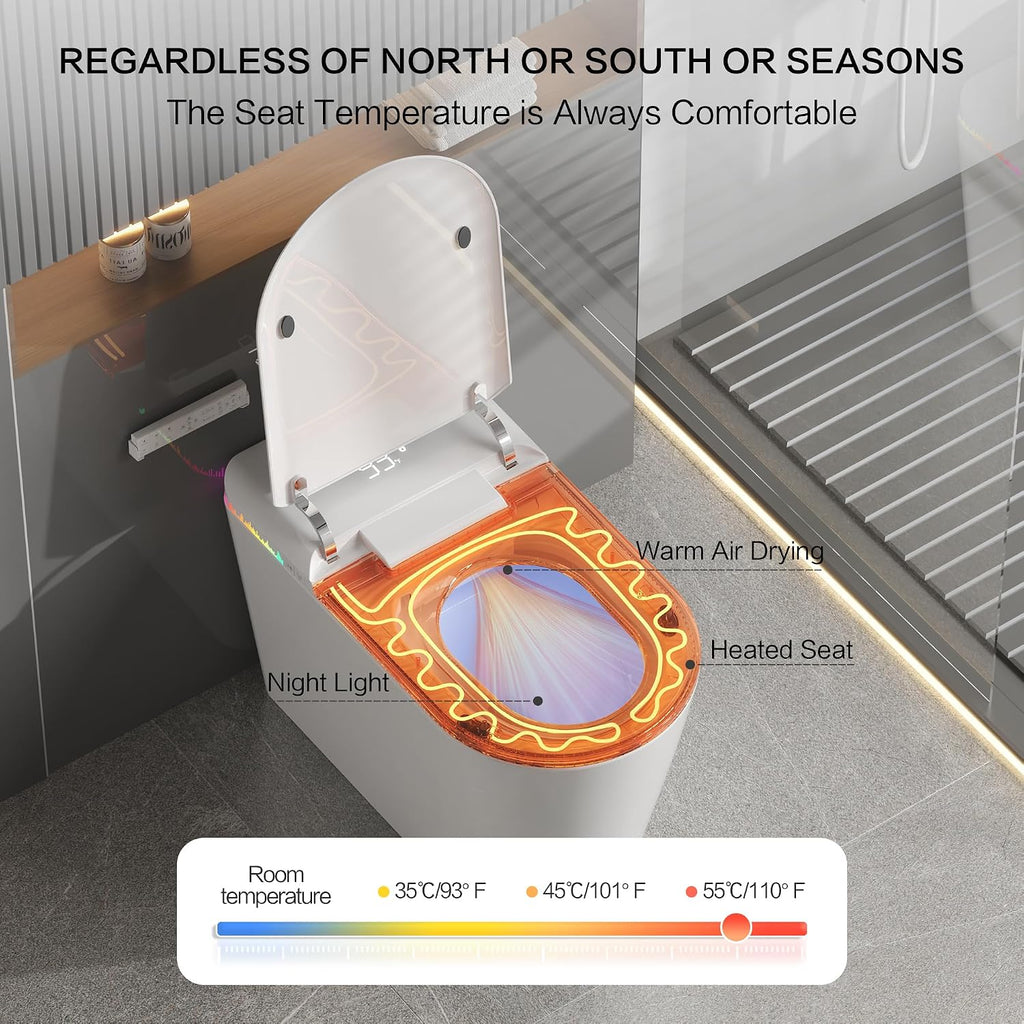 Smart Toilet with Bidet Built-in,One Piece Toilet with Foam Shield,Auto Open/Close Lid,Heated Seat,Warm Water Sprayer & Dryer,Adjustable Night Light,Auto Flush